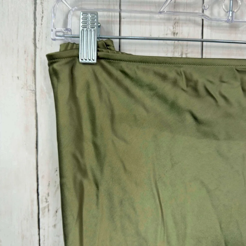 Old Navy Women's Olive Green Satin Side‎ Slit Midi Skirt Size 2X - Picture 2 of 7